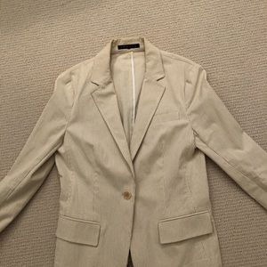 Beige and White Pinstripe Blazer